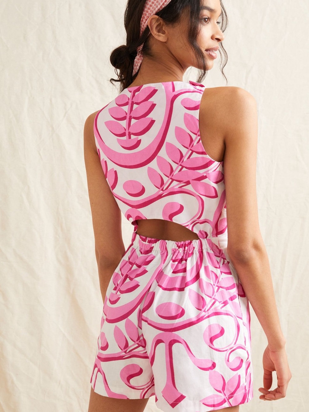Anthropologie Porridge Rosy Cut-Out Floral Paisley Pink White Romper - Picture 4 of 4